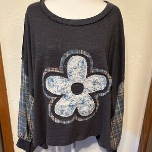 POL NWOT Charcoal and Blue Floral Sweatshirt